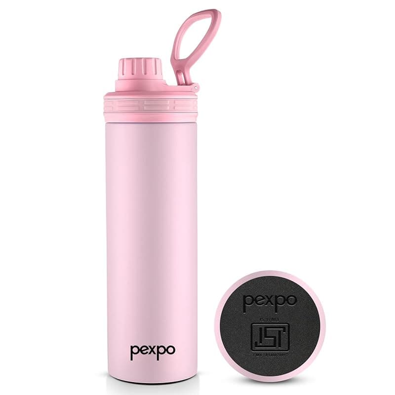 PEXPO Aqua Sip 900 ISI Certified Stainless Steel Sipper Water Bottle - 800ml | Single Wall Fridge Bottle | Easy to Carry Handle | For Home, Office, Gym, School, Trekking - Baby Pink