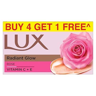 Lux Radiant Glow Bathing Soap infused with Vitamin C &amp; E |For Superior Glow|Buy 4 Get 1 Free|150g