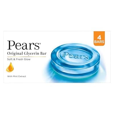 Pears Soft & Fresh Bathing Soap Bar 125 g (3+1 Free Combo) With Glycerin & Mint|| Cooling Soap for Glowing Skin & Body - Paraben Free|| For Men & Women