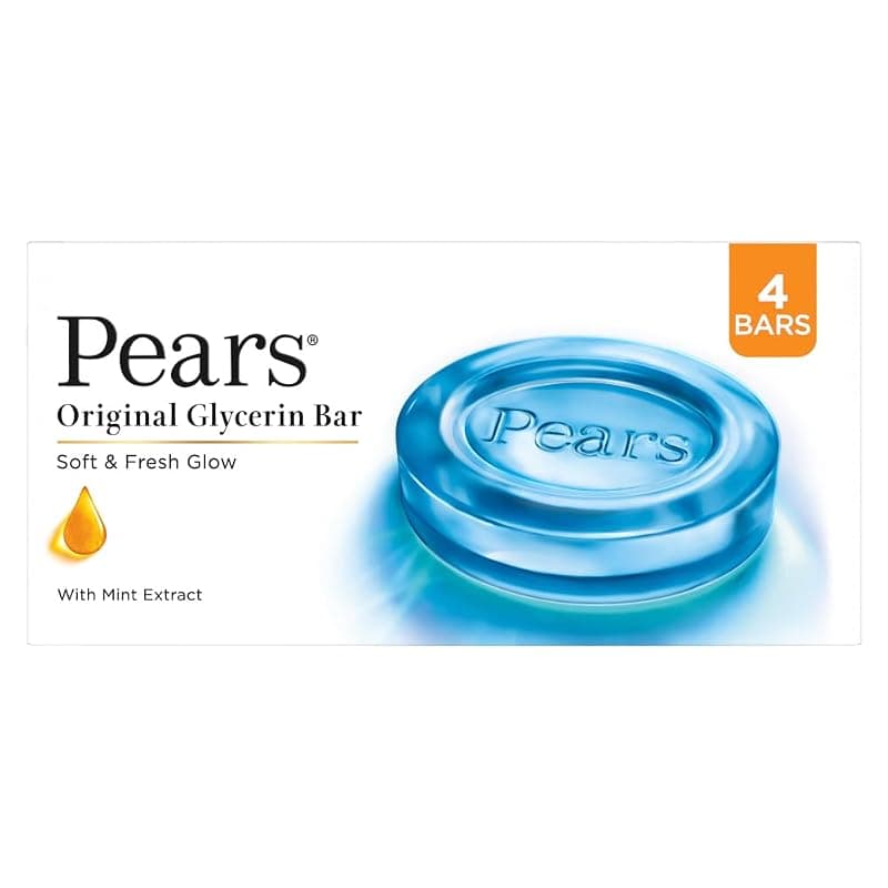 Pears Soft & Fresh Bathing Soap Bar 125 g (3+1 Free Combo) With Glycerin & Mint|| Cooling Soap for Glowing Skin & Body - Paraben Free|| For Men & Women