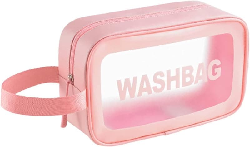 KUKLAR Wash Bag Pouch for Travel Kit Toiletry Bag Cosmetic Bag Make Up Box for Brushes,Accessories with Handle,Large Capacity Translucent Waterproof Travel Storage Mini Size 21X13X7 (Pink)