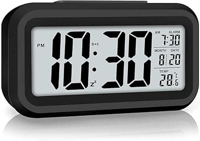 HNY Digital Alarm Clock with Automatic Sensor, Date & Temperature Display, Compact LED Desk Table Clock for Students, Bedroom, Office, Living Room, Home Decor