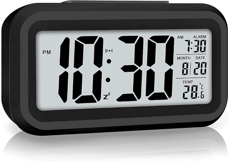 HNY Digital Alarm Clock with Automatic Sensor, Date & Temperature Display, Compact LED Desk Table Clock for Students, Bedroom, Office, Living Room, Home Decor