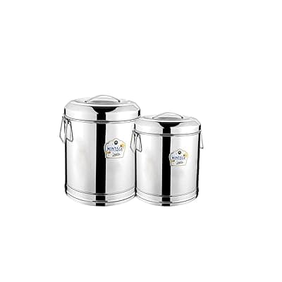 Mintage Storage Box Drum 8 No&amp;10 No 5 Liters&amp;7 Liters|Steel Dibba|Kitchen Food Storage Container|Canisters|Dabba|Containers for Kitchen with Lid|Storage Box Drum|Rice Storage Container,Silver