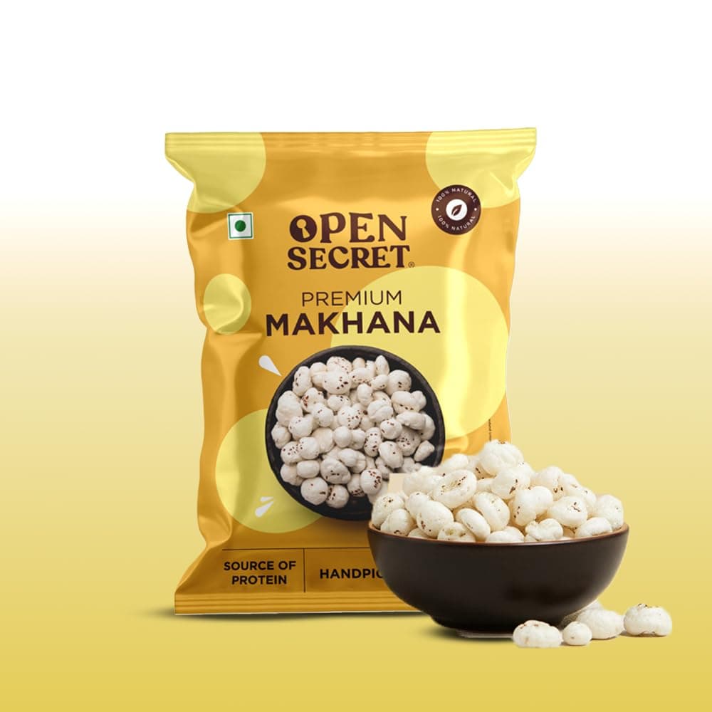 Open Secret Makhana | 200g | Phool Makhana, Foxnuts, Lotus Seeds for Eating, Premium Raw Plain Phool Makhana, Snacks Rich in Protein, Fiber and Minerals, Plain Flavoured (Pack of 1)