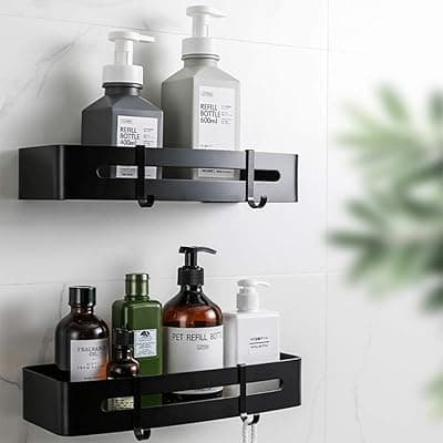 Voltonix Corner Shelf/Rack for Bathroom Without Drill Wall Aluminium Self Adhesive Bathroom Shelf/Shelf for Kitchen Corner Rack Wall Mounted Bathroom Fittings/Storage (1, Long Wide)
