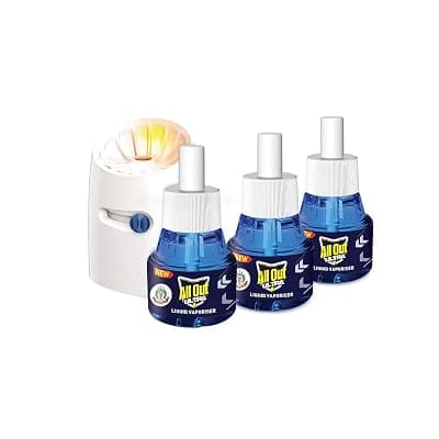 All Out Ultra Liquid Vaporizer, Machine + 3 Refills (45ml each) | Kills Dengue, Malaria &amp; Chikungunya Spreading Mosquitoes| India's Only Mosquito Killer Brand Recommended by Indian Medical Association