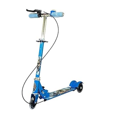 Foldable Kick Skating Cycle LED Wheels | Kids 3 Wheel Kick Scooter with Adjustable Handlebar & Hight, Front Brake, Bell and Printed Deck | Skate Scooter for Kids Age 2-12 Years. (Blue)