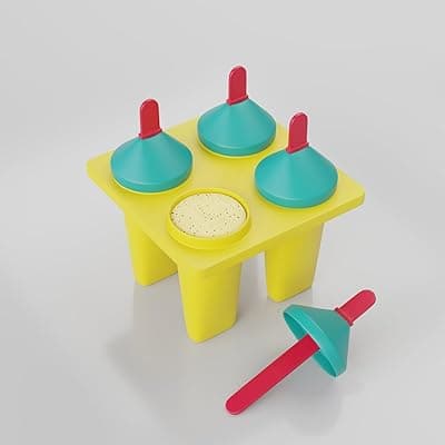 Clazkit Plastic 4 Cavity Reusable Ice Pop Makers, Homemade Popsicle/Frozen Ice Cream/Kulfi Candy for Children & Adults Set of 1 - Multicolor, 11L x 11W x 15H cm