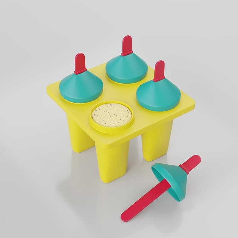Clazkit Plastic 4 Cavity Reusable Ice Pop Makers, Homemade Popsicle/Frozen Ice Cream/Kulfi Candy for Children & Adults Set of 1 - Multicolor, 11L x 11W x 15H cm