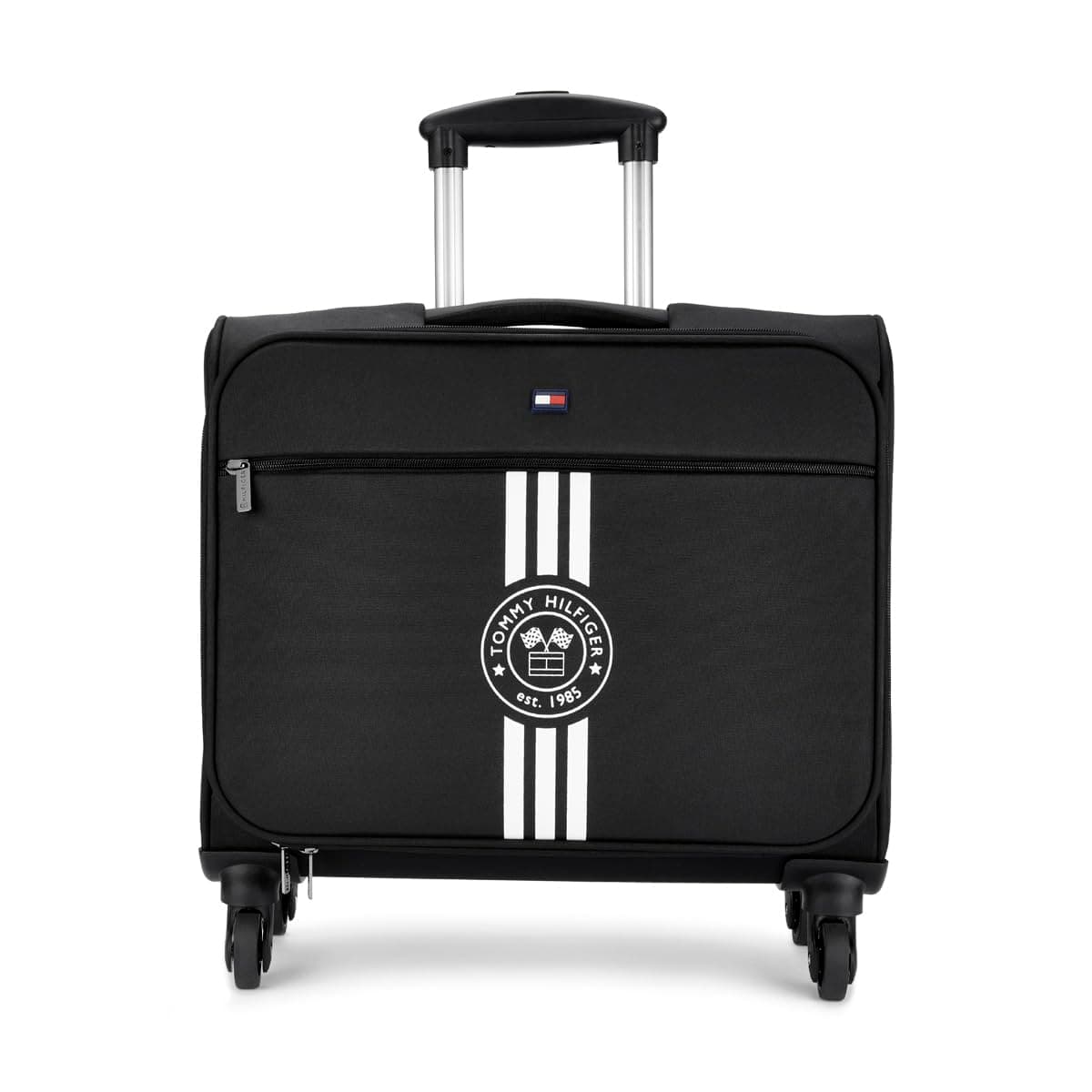 Tommy Hilfiger Planetary Plus Overnighter Trolley Bag – Dark Black |15 Inch Laptop Compartment | Unisex Business Travel Bag | 360° Spinner Wheels | Telescopic Handle | Polyester |45L Capacity |45cm