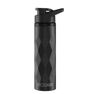 Rioware® Water Bottle Stainless Steel 750ml Steel Water Bottles For Kids,Girls,Boys,Fridge,School,Gym, Home,office, Leak Proof &amp; BPA Free with Sipper Cap-Black