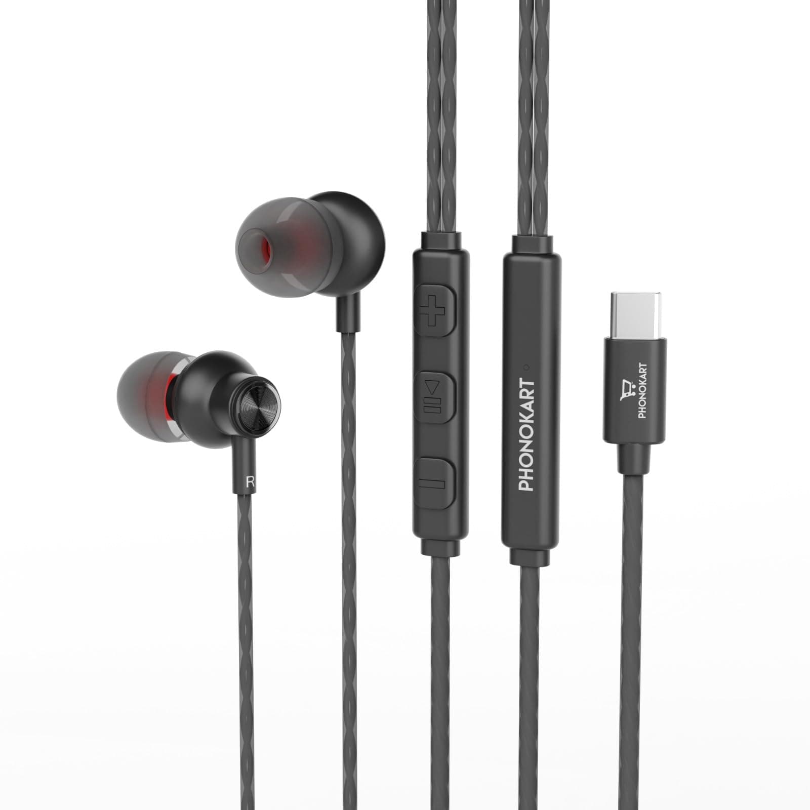 PHONOKART Speed Premium Type C Earphone with Mic for Oneplus 7 7Pro 7T 8 8T 8Pro Nord Noise Isolating Earphones USB C-Type Port (Work with Phones Without 3.5mm Audio Jack) (Black)