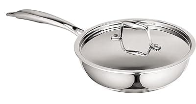 Signoraware Artista Tri-Ply Stainless Steel Induction Compatible Triply Frypan with Steel Lid (Induction and Gas compatible), 18cm, Capacity 850 ml, Silver
