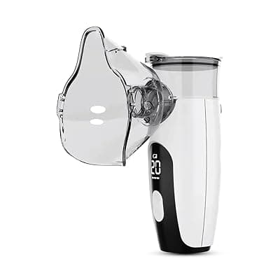 Q DEVICES Portable Mesh Nebulizer — Adaptable for Kids and Adults, Single-Button Operation, Battery-Powered, Handheld, Rechargeable — produces fine mist particles for deeper lung absorption.