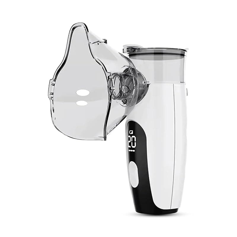 Q DEVICES Portable Mesh Nebulizer — Adaptable for Kids and Adults, Single-Button Operation, Battery-Powered, Handheld, Rechargeable — produces fine mist particles for deeper lung absorption.
