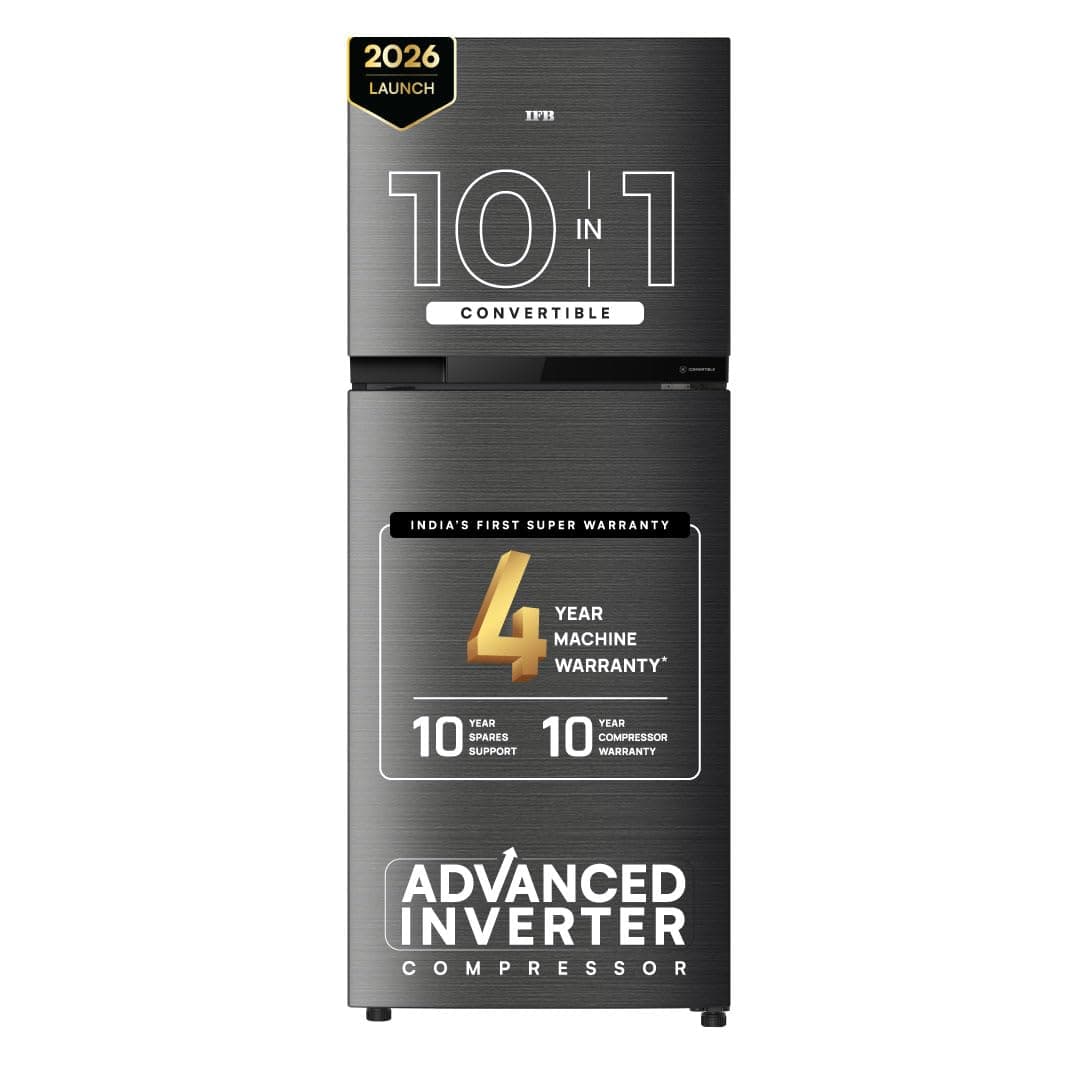 IFB 241L 3 Star 10 in 1 Convertible, Advanced Inverter Frost-Free Double Door Refrigerator with 30 Hrs Cooling Retention, Freezer LED & 4 Year Super Warranty (2026, IFBFF-291CYOSETM, Onyx Grey)