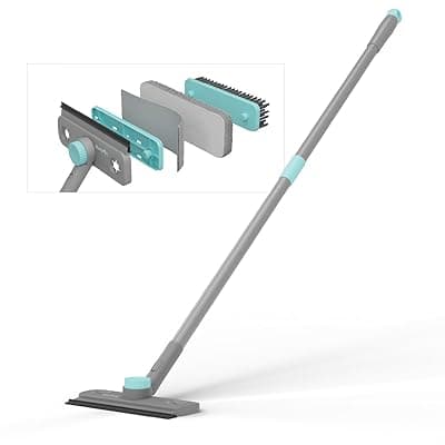Lifelong 4-in-1 Multi-Purpose Cleaning Stick with Soft Silicone Wiper, Scrubber Brush & Reusable Pads | 20cm Wide Iron Handle for Floor, Glass & Window Cleaning | 22cm Brush and Silicone Head