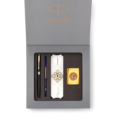 Parker Vector Fountain Pen, Refillable, Gold Trim, Stainless Steel with Free Wallet, Gold Nib (1 Count, Ink - Blue), Ideal for Gifting, Luxurious Pen for Professionals