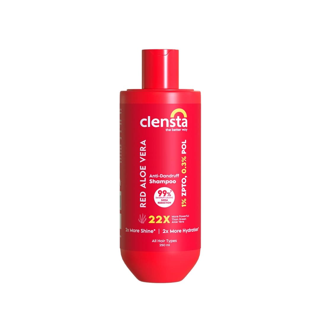 Clensta Red Aloe Vera Anti-Dandruff Shampoo With Zpto & Red Aloe Vera For Reduces Dandruff, Itching And Irritation Daily Use |All Hair Types | Men & Women | Sulfate & Paraben Free 250ml