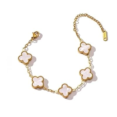Coastal Luck Jewelry Duo: Gold Plated Clover Bracelet & Starfish Studs - Anti-Tarnish Pinterest Aesthetic