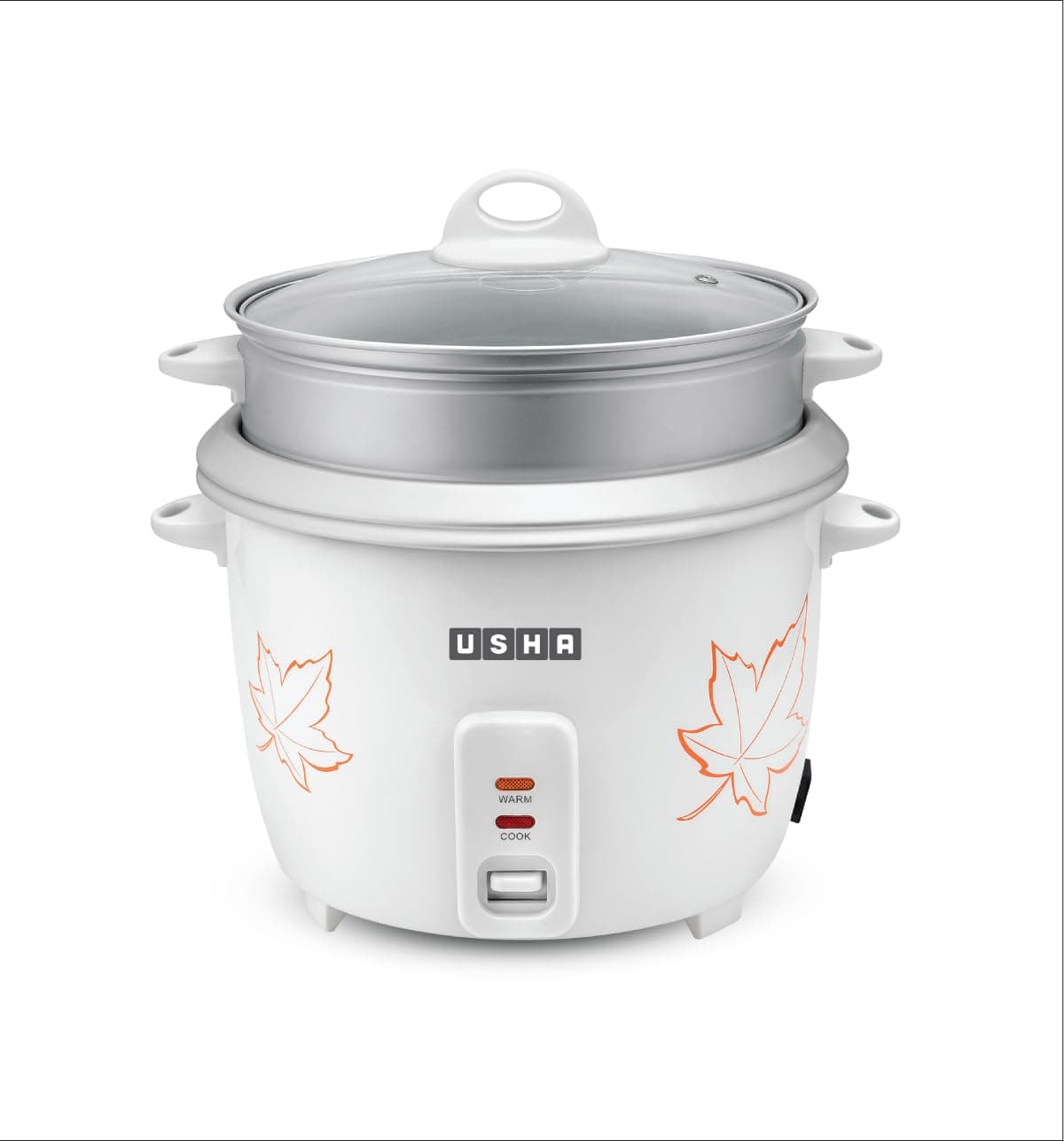 USHA RC18GS2 Steamer 700 Watt Automatic Rice Cooker 1.8 Litres with Powerful Heating Element, Keep Rice Warm for 5 Hrs, 2 Cooking Pans, Steamer, Trivet Plate & more accessories, 5 Yrs Warranty (White)