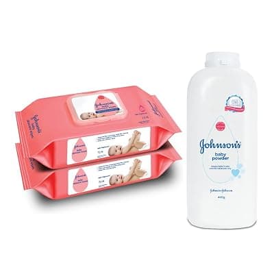 Johnson &amp; Johnson Baby Skincare Wipes With Lid, 144's +Johnson's Baby Powder 400G