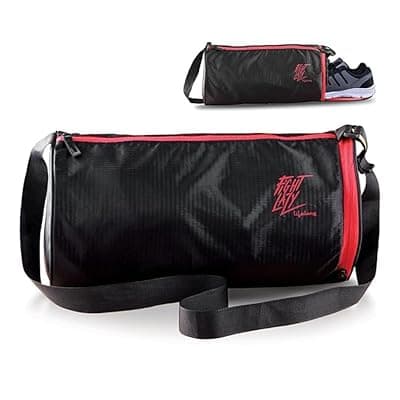 Lifelong Cotton 30 L Duffle Gym Bag for Men &amp; Women | Adjustable Shoulder Bag | Water Resistant | Sports &amp; Travel Bag with Shoe Compartment &amp; Side Pocket (Black &amp; Red),48.3cm