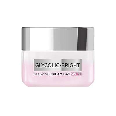 L'Oreal Paris Glycolic Bright Glowing Day Cream, Overnight Brightening Cream, Glycolic Acid in Gel-Like Cream Texture, that Visbily Minimizes Spots &amp; Reveals Glowing skin, 50ml