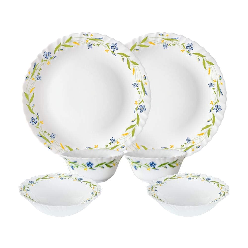 Larah by Borosil Cripper Opalware Dinner Set, 6 -Piece, White