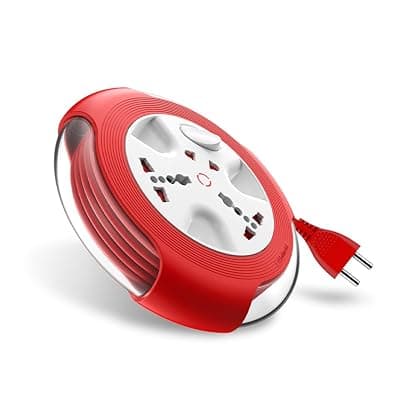 Goldmedal Krysta 2 Pin Heavy-Duty 5-Meter Cable Extension Cord (White and Red)|Master Switch with Indicator|Universal Sockets | Ultra-Smooth Rotation Extension Board for Home &amp; Office|Pack of 1
