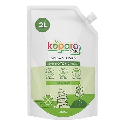 Koparo Organic Dishwash Liquid | 2 Litres | Lime And Basil Fragrance | Natural, Plant Based &amp; Eco-Friendly | Removes Tough Grease, Soft on Hands | Baby &amp; Pet Safe