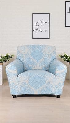 @Home by Nilkamal Polyester 1 Seater Sofa Cover |Damask Design|Stretachable &amp; Fitted Cover | Washable Couch Cover with Universal fit | Set of 1-140 x 90 cm | Seagreen &amp; Multicolor