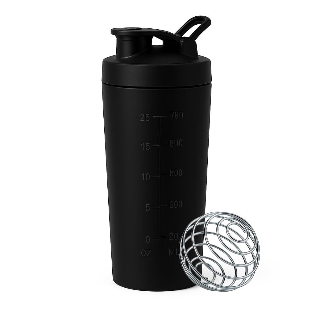 CORPORATE PORIUM Premium Stainless Steel Protein Shaker Bottle | 100% Leakproof BPA-Free Metal With Whisk Ball | Perfect for Protein, Pre-Workout, Bcaa, Creatine | Gym Shaker Bottle 750ml - Black