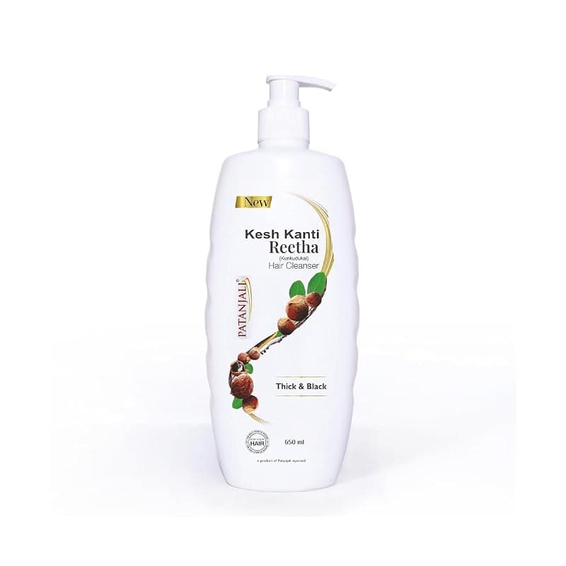 Patanjali Kesh Kanti Reetha Hair Cleanser 650 Ml, Natural Shampoo for Thick & Black Hairs, Scalp Cleansers for Men and Women, All Types