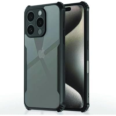 Amazon Brand - Solimo Shockproof Crystal-Clear Back Cover for iPhone 16 Pro Max | 360° Protection (PC & TPU, Black Bumper)