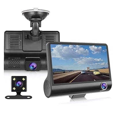 Mabron (5 Year Warranty) 3 Channel Dash Cam 1080P, Front, Inside & Rear Camera with G-Sensor, Loop Recording, Parking Monitor - for Car Safety