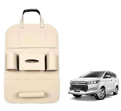 Oshotto Car Backseat Storage Organizer Phone Holder,Multi-Pocket for Bottles, Tissue Boxes,Kids Toy Storage and Great Travel Accessory Compatible with Toyota Innova Crysta (Beige)