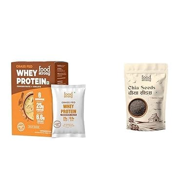 Foodstrong Whey Protein Powder Haldi Badam Flavour, 6 Sachets, 204G + Foodstrong Chia Seeds | Rich in Omega 3, Fiber &amp; Protein | Superfood for Weight Loss &amp; Energy | 200g