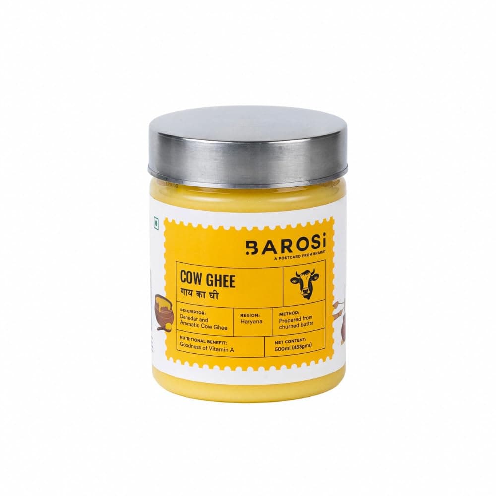 BAROSI Desi Cow Ghee 500 ML | Danedar Ghee | Lab Tested | Grass-Fed Desi Cow | Naturally Rich In Good Fats & Antioxidants | Suitable for Daily Cooking | Rich Aroma, Golden Colour | Glass Jar(500 ml)