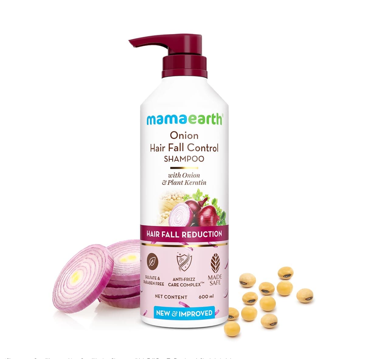 Mamaearth Onion Shampoo for Hair Growth and Hair Fall Control with Onion and Plant Keratin | Reduces Hair Fall | Strengthens & Smoothens Hair | For Men & Women | 600ml
