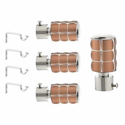 GLOXY ENTERPRISE Stainless Steel Curtain Bracket Parda Holder with Support 1 Inch Rod Pocket Finials Designer Door and Window Rod Support Fittings, Curtain Rod Holder (Copper 2 Pair)