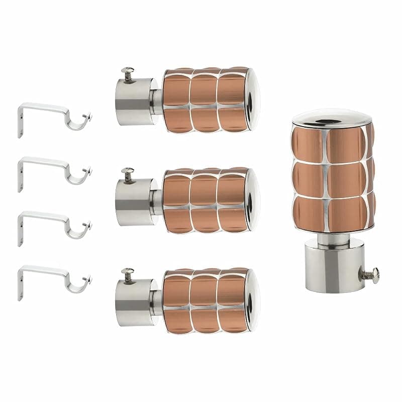 GLOXY ENTERPRISE Stainless Steel Curtain Bracket Parda Holder with Support 1 Inch Rod Pocket Finials Designer Door and Window Rod Support Fittings, Curtain Rod Holder (Copper 2 Pair)