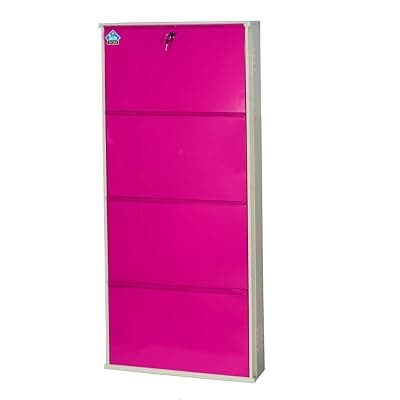 DELITE KOM Metal Shoe Rack for Home | 24 Inches Wide 4 Shelf | Metal Shoe Cabinet for Home with Lock | Wall Mount | Space Saving Chappal Sandal Shoe Organizer Stand | 100% Powder Coated Color | DIY