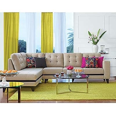 HomeTown Garcia Sylo Fabric Lounger Large Light Brown Right Hand | L Shape Sectional Sofa with Chaise | Fabric Sofa Couch | Living Room Furniture India