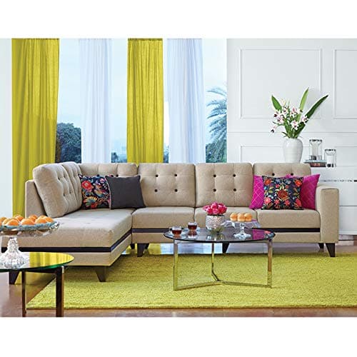 HomeTown Garcia Sylo Fabric Lounger Large Light Brown Right Hand | L Shape Sectional Sofa with Chaise | Fabric Sofa Couch | Living Room Furniture India