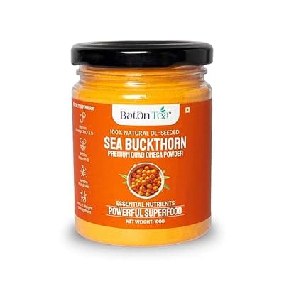 Baton Sea Buckthorn De-Seeded Powder 100gm|Himalayan Berries | Rich in Omega 7, Vitamin C & Antioxidants | Supports Skin Glow, Immunity, Weight Management & Gut Health No Additives (Pack 1)
