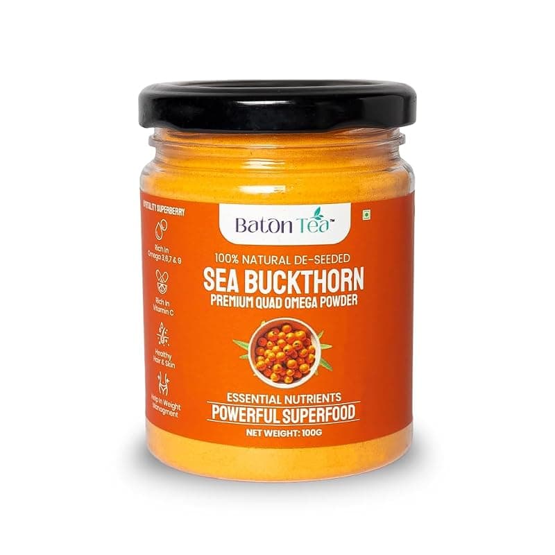 Baton Sea Buckthorn De-Seeded Powder 100gm|Himalayan Berries | Rich in Omega 7, Vitamin C & Antioxidants | Supports Skin Glow, Immunity, Weight Management & Gut Health No Additives (Pack 1)