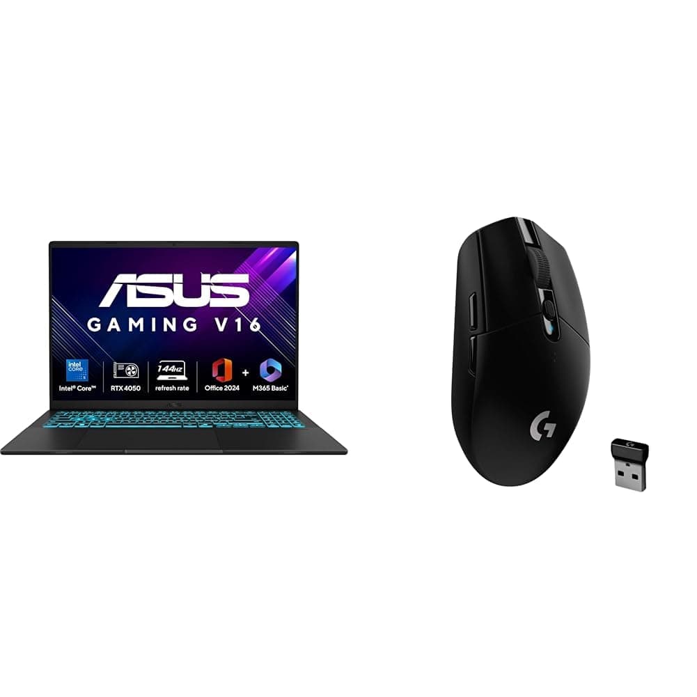 ASUS Gaming V16 Gaming Laptop,14th Gen Intel Core 5 210H+6GB RTX 4050,16GB RAM,512GB SSD with Logitech G304 Gaming Mouse, Wireless, 12000DPI Programmable