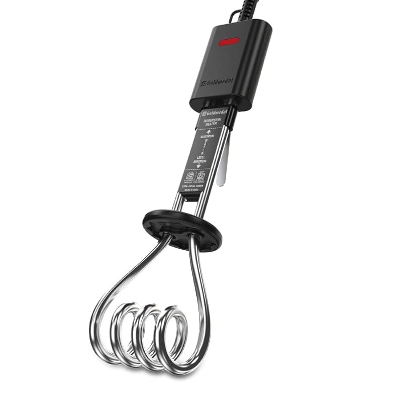 Goldmedal Intense 1000W Immersion Heater – Stainless Steel | Bucket Guard for Ultimate Safety | Power Indicator | Cord Guard with Loop Hanger | ISI Certified 3 Pin Moulded Plug